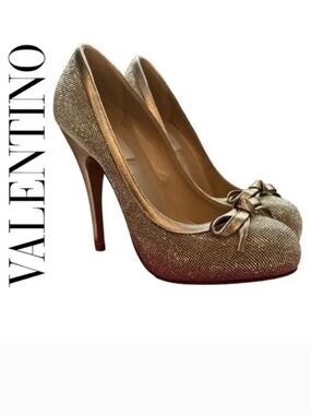 Valentino Garavani Gold Sparkly Platform Pumps